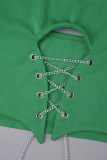 Groen sexy effen uitgehold patchwork kettingen gekruiste bandjes spaghettibandje mouwloos twee stukken