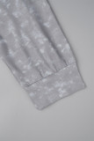 Grijze casual tie-dye patchwork O-hals, twee stukken met lange mouwen