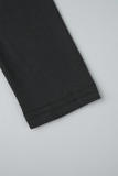 Zwarte casual effen vierkante kraag met split en één stap rokjurken