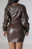 Robes de jupe enveloppées à col en V en patchwork solide noir sexy