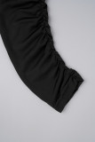 Schwarze, lässige, schulterfreie, einfarbige Patchwork-Jumpsuits im Boot-Cut-Stil