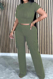 Blue Casual Solid Basic Half A Turtleneck Short Sleeve Two Pieces Crop Tops And Cargo Pants Sets
