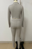 Grey Sportswear Solid Patchwork Zipper Zipper Collar Long Sleeve Two Pieces