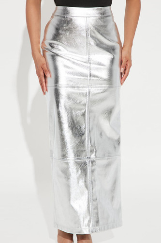 Silver Street Pantalones de color sólido convencionales de cintura alta regular con abertura de retazos lisos