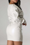 Белые сексуальные однотонные лоскутные платья с V-образным вырезом и юбкой с запахом