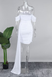 Белые сексуальные однотонные платья-юбки с открытой спиной и открытыми плечами