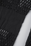 Black Street Однотонный ажурный лоскутный комплект из двух частей с круглым вырезом и длинными рукавами