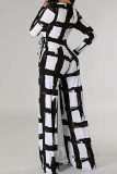 Monos elegante estampado vendaje patchwork cuello en V tallas grandes negro
