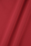 Rode elegante effen patchwork split met strikrits, asymmetrische kraag, kokerrokjurken