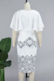 Robes de robe imprimées à col rond en patchwork imprimé de rue blanc