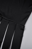 Zwarte elegante effen kwastjes patchwork O-hals wikkelrok plus maten jurken