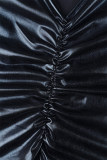 Schwarzes, elegantes, solides, rückenfreies Patchwork-Kleid mit Rollkragen und langen Kleidern