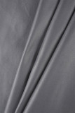 Botões de retalhos sólidos cinza doce abertura alta regular cintura alta reta cor sólida
