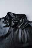 Svarta Elegant Solid Patchwork Backless Turtleneck Long Dress Klänningar