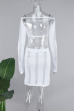 Белые сексуальные однотонные лоскутные платья с открытой спиной и открытыми плечами с длинными рукавами