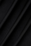 黒のエレガントな固体タッセル パッチワーク O ネック ラップ スカート プラス サイズ ドレス