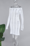 Vita sexiga solida urholkade lapptäcke Långärmade klänningar utan rygg utan axel
