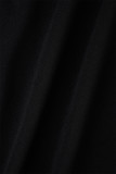 ブラック カジュアル ソリッド パッチワーク ターンバック カラー レギュラー ロンパース