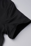 Черные повседневные лоскутные футболки с круглым вырезом и средней талией с принтом