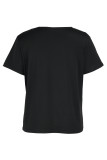 T-shirts noirs décontractés imprimés patchwork à col rond et taille moyenne