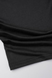 Magliette nere casual con stampa patchwork o collo