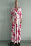 Robes trapèze roses élégantes en patchwork floral à col en V