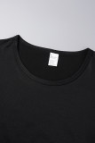 Schwarze, lässig bedruckte Patchwork-T-Shirts mit O-Ausschnitt und mittlerer Taille