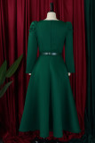 Grön Casual Solid med bälte fyrkantig krage långärmade klänningar