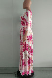 Roze elegante bloemen patchwork V-hals A-lijn jurken