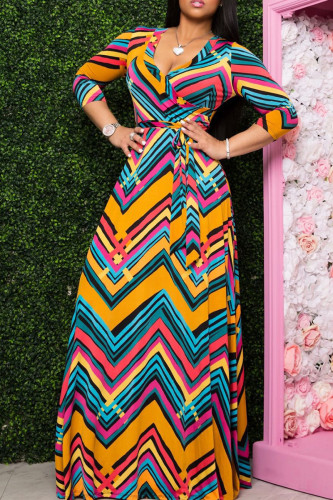Multi-color Elegant Floral Patchwork V Neck A Line Dresses
