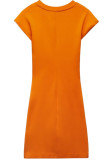 Tangerine Röd Sexig Solid Patchwork Vik O-hals Miniklänning Klänningar