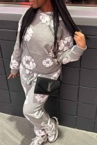 Silver Street Print Patchwork Hooded Collar Long Sleeve Two Pieces
