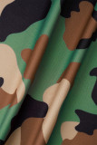 Camouflage Casual Camouflage Print Patchwork Drag String Ficka O Neck Plus Size Två delar