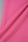 Розово-красный повседневный однотонный пэчворк с завязками и карманами с воротником с капюшоном и длинными рукавами из двух частей