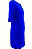 Azul Elegante Estampado Patchwork Letra Cuello En V Una Línea Vestidos
