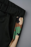 Camouflage décontracté imprimé Camouflage Patchwork cordon de serrage poche col rond grande taille deux pièces