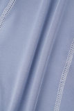 Сине-серые уличные однотонные узкие комбинезоны с застежкой-молнией и круглым вырезом в стиле пэчворк