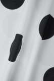 Black Elegant Dot Bandage Patchwork Zipper V Neck A Line Plus Size Dresses