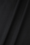 Robes noires élégantes à pois, patchwork, fermeture éclair, col en V, ligne A, grande taille