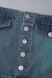 Azul claro sexy casual retalhos botões sem costas fenda sem alças vestidos jeans magros