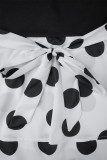 Black Elegant Dot Bandage Patchwork Zipper V Neck A Line Plus Size Dresses