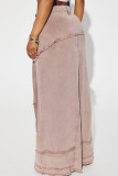 Pantalones de patchwork convencionales de cintura baja con cremallera con abertura y botones de bolsillo rasgados de Pink Street