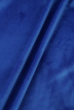 Королевский синий повседневный однотонный лоскутный воротник на молнии с капюшоном и длинным рукавом из двух частей