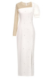 Белые знаменитости, однотонные лоскутные платья с разрезом и молнией с круглым вырезом, длинные платья