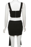 Black Elegant Solid Patchwork Asymmetrical Collar Sleeveless Two Pieces