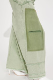 Pantalones de patchwork convencionales de cintura baja regulares con cremallera con abertura y botones de bolsillo rasgados de Green Street