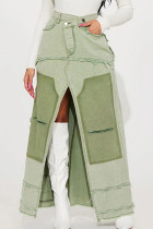 Pantalones de patchwork convencionales de cintura baja regulares con cremallera con abertura y botones de bolsillo rasgados de Green Street