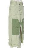 Pantalones de patchwork convencionales de cintura baja con cremallera con abertura y botones de bolsillo rasgados de Pink Street
