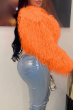 Prendas de abrigo con cuello de cárdigan de piel de parches lisos sexy naranja