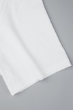 Patchwork branco casual com estampa de letras decote oco plus size duas peças